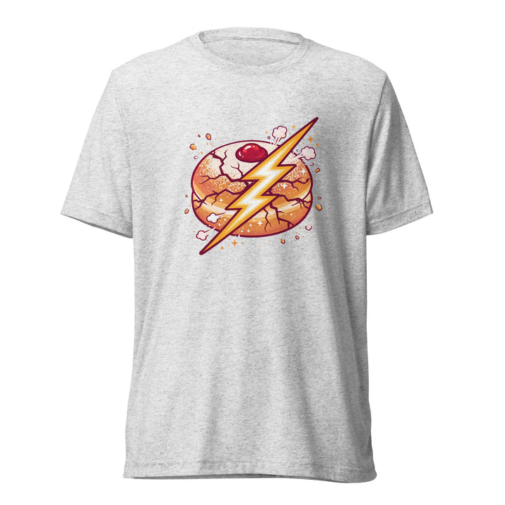 Sufganiyah Lightning Jewish pride t-shirt in White Fleck Triblend - back view