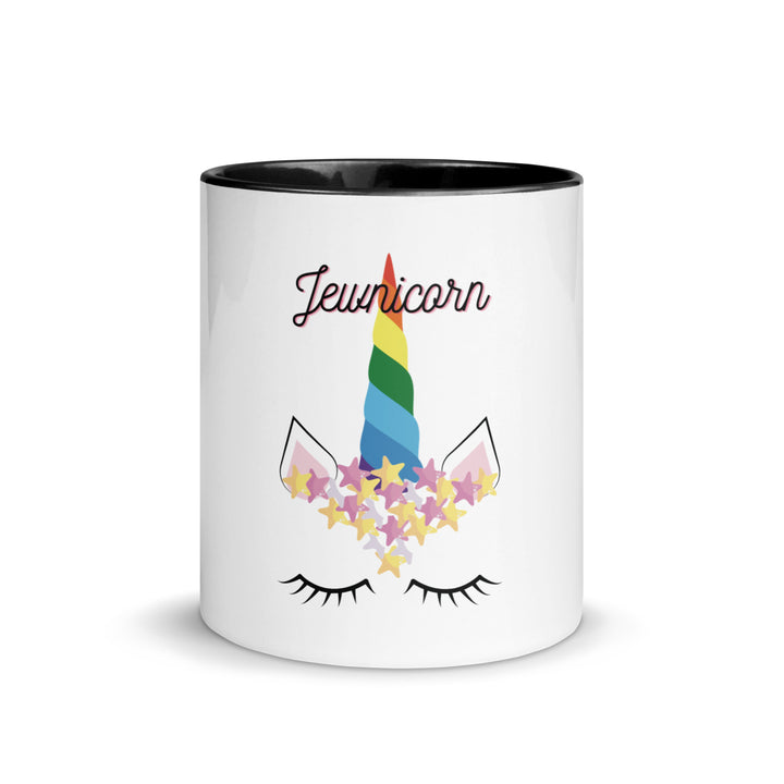 Jewnicorn Jewish pride mug with color inside - front view