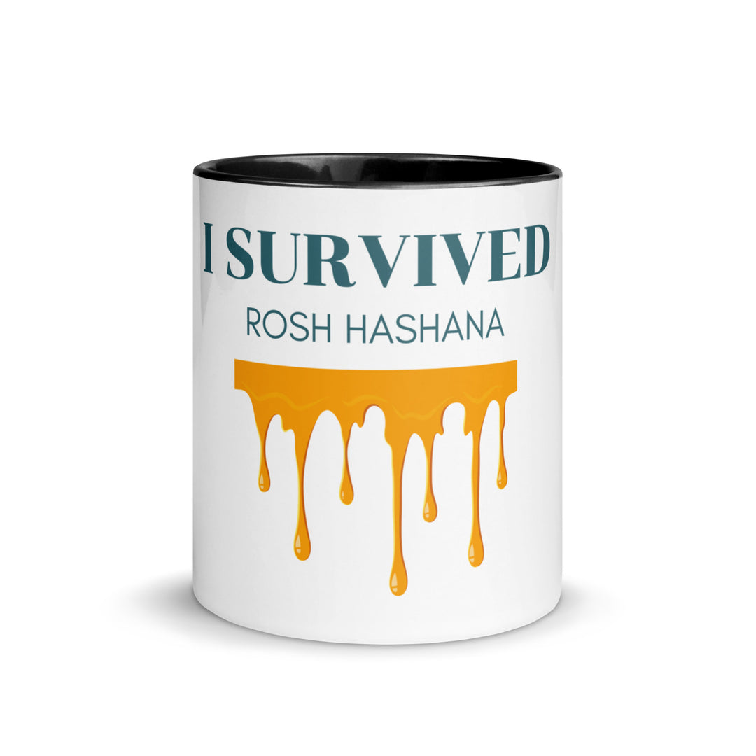 I Survived Rosh HaShana Jewish pride mug with color inside - detail view