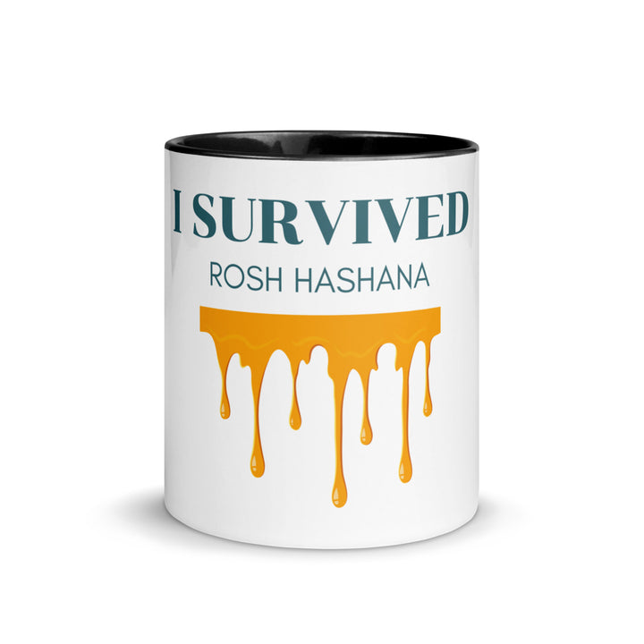 I Survived Rosh HaShana Jewish pride mug with color inside - detail view