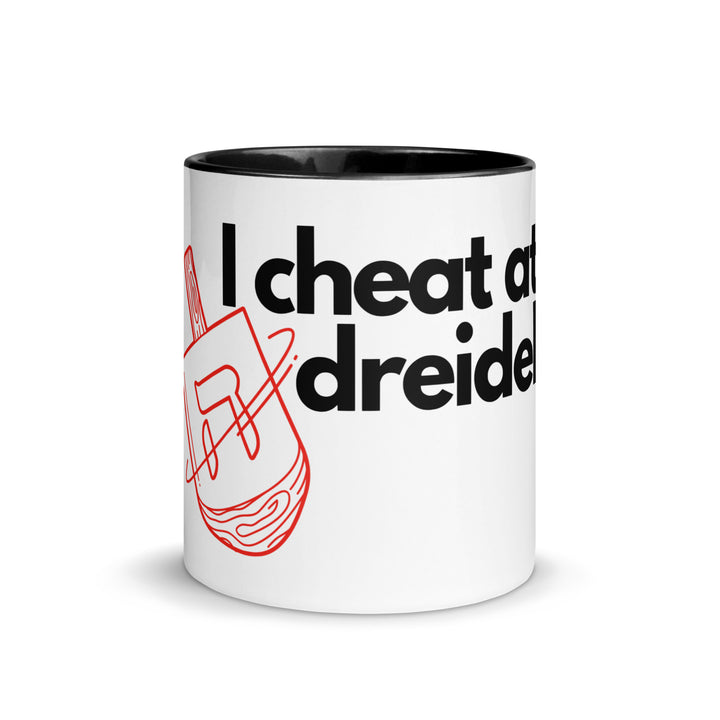 I Cheat At Dreidel Jewish pride mug with color inside - detail view