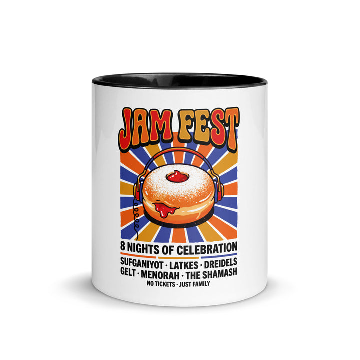 Jam Fest 8 Nights Jewish pride mug with black inside, 11 oz - front view
