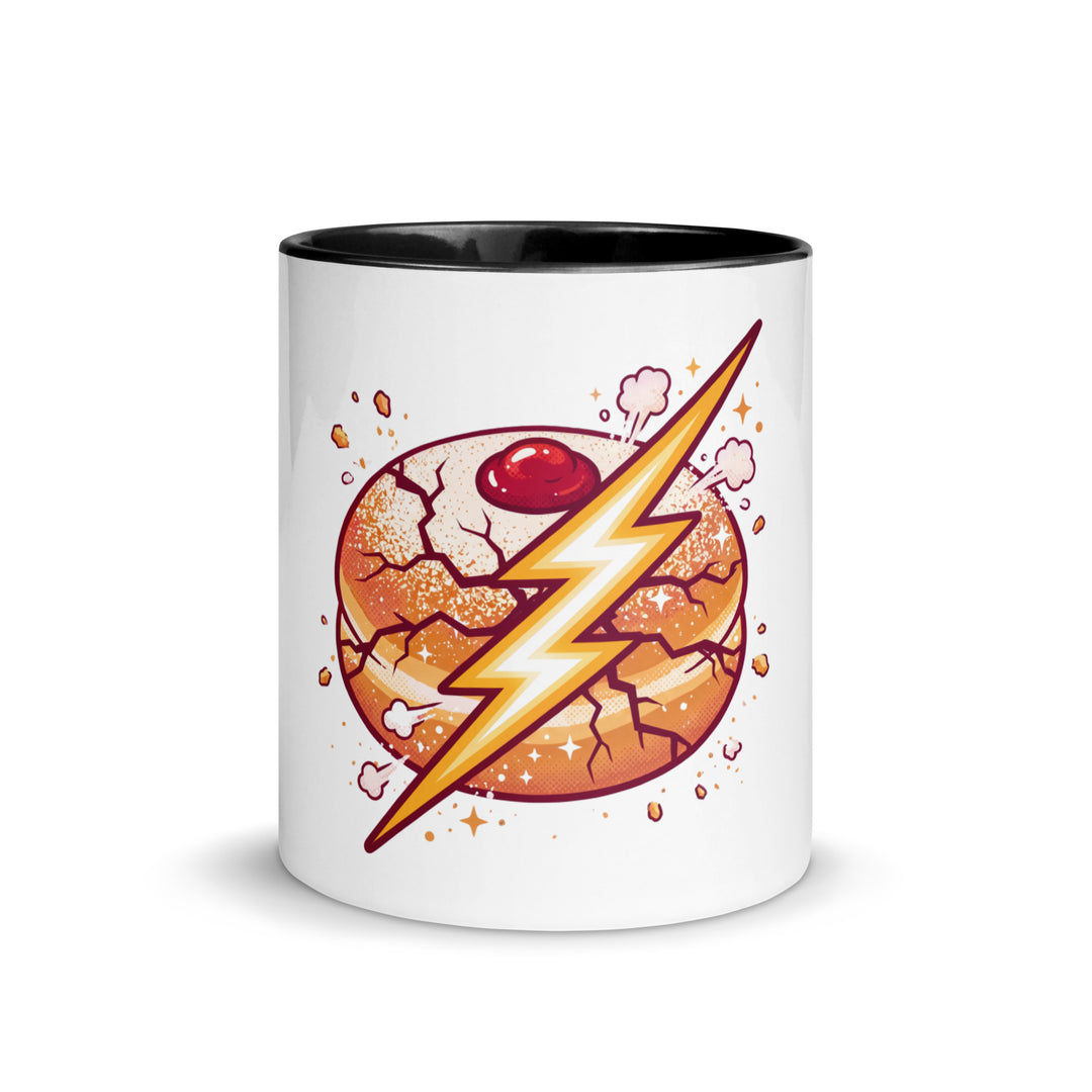 Sufganiyah Lightning Jewish pride mug with black inside, 11 oz - front view