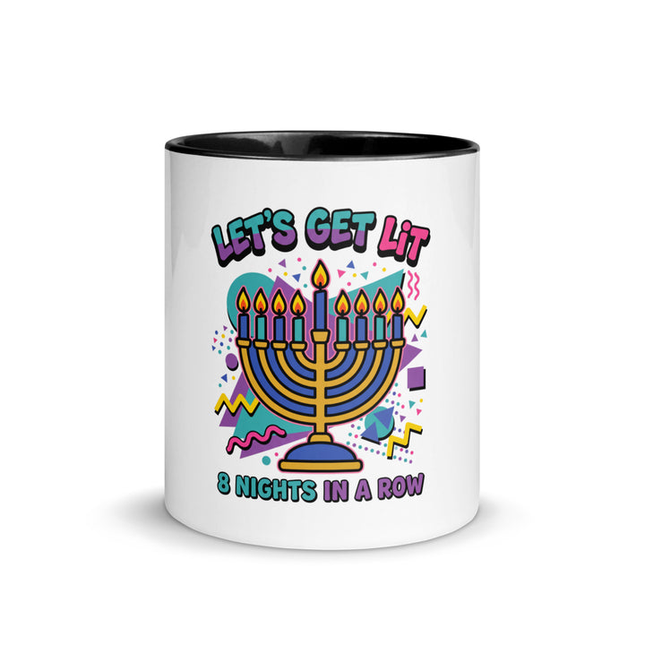 Lets Get Lit 90s Jewish pride mug with black inside, 11 oz - front view