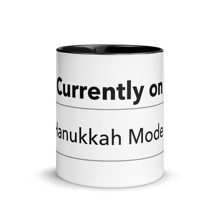 Hanukkah Mode Jewish pride mug with black inside, 11 oz - front view