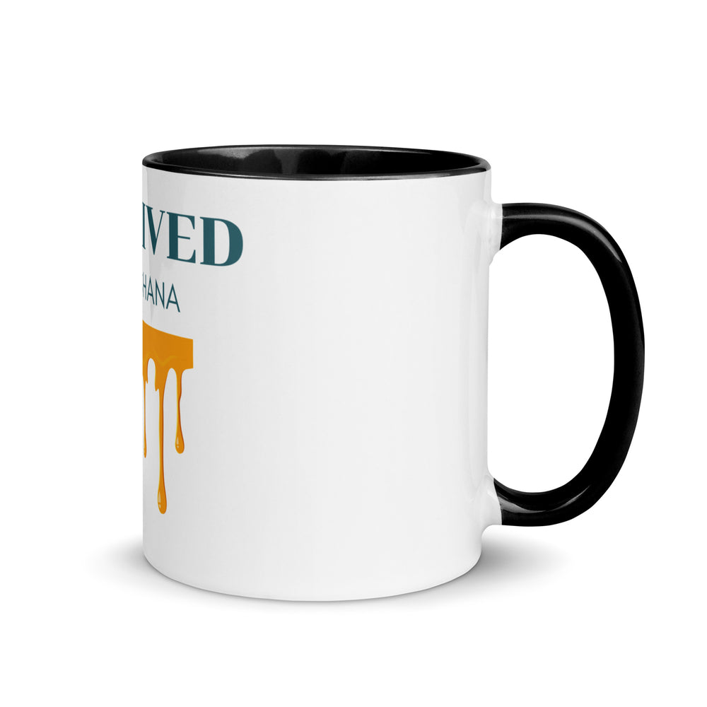 I Survived Rosh HaShana Jewish pride mug with color inside in Black - back view