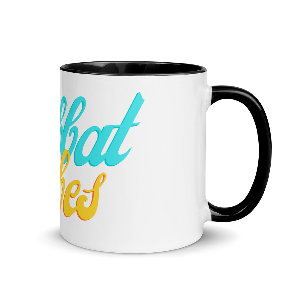 Shabbat Vibes Jewish pride mug with black inside, 11 oz - right side view