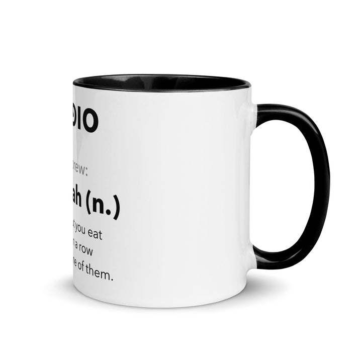 Learn Hebrew Sufganiyah Jewish pride mug with black inside, 11 oz - right side view