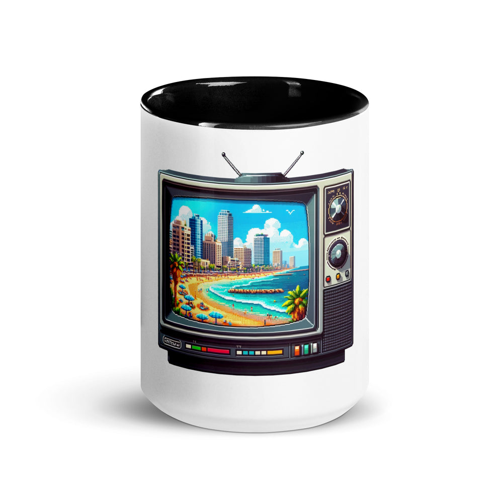 16 Bit Tel Aviv Beach Jewish pride mug with color inside - lifestyle shot