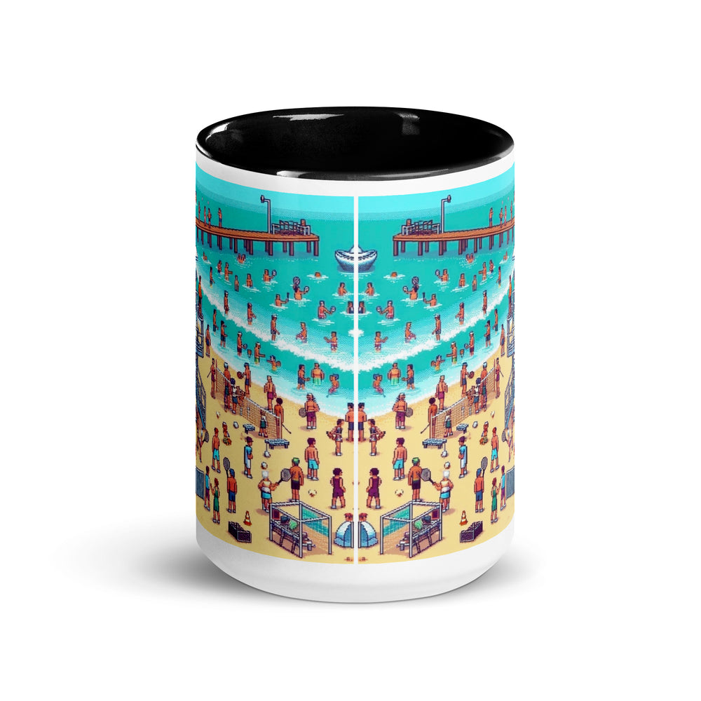TLV Frishman Beach 16 Bit Jewish pride mug with color inside - lifestyle shot