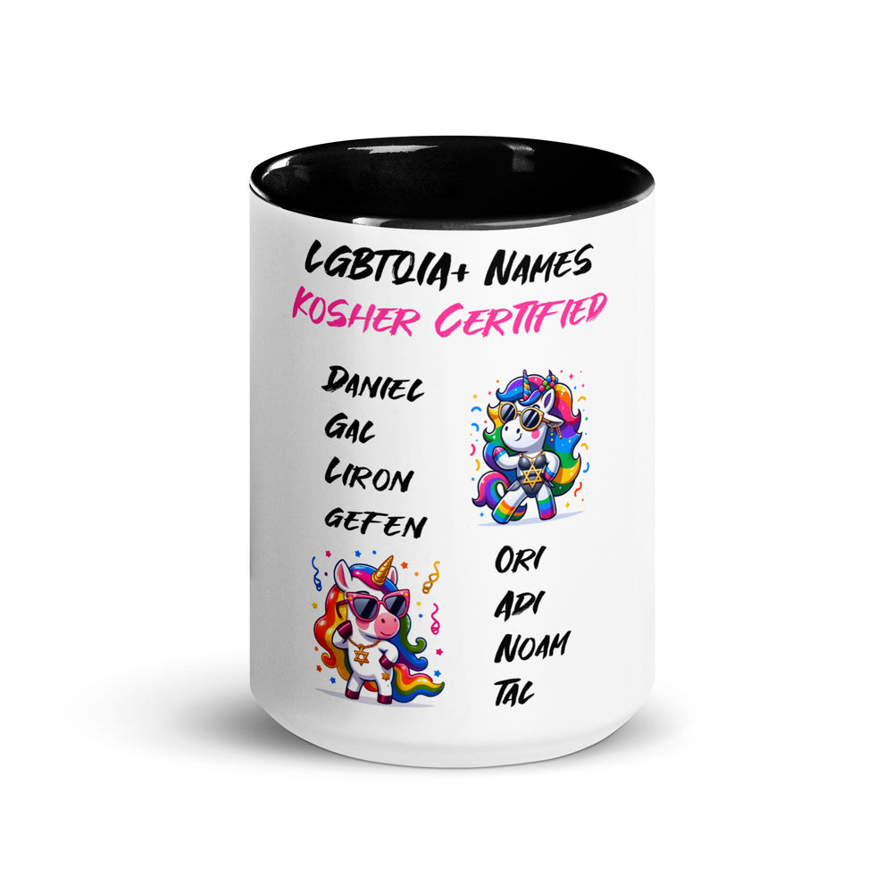 Kosher Certified Names Jewish pride mug with color inside - lifestyle shot