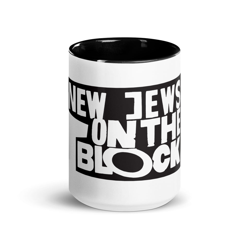 New Jews on the Block Jewish pride mug with color inside - lifestyle shot