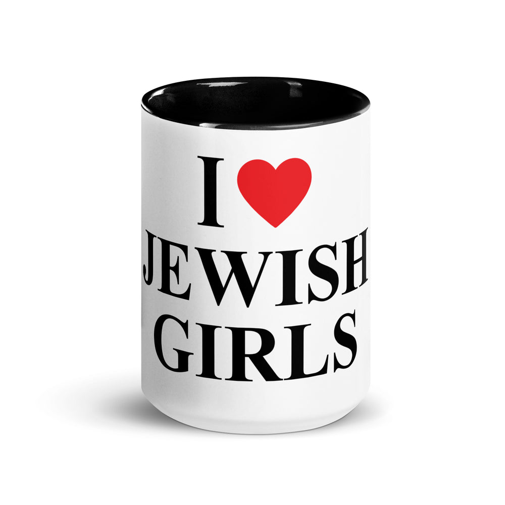 I Love Jewish Girls Jewish pride mug with color inside - lifestyle shot
