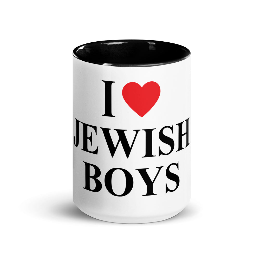I Love Jewish Boys Jewish pride mug with color inside - lifestyle shot