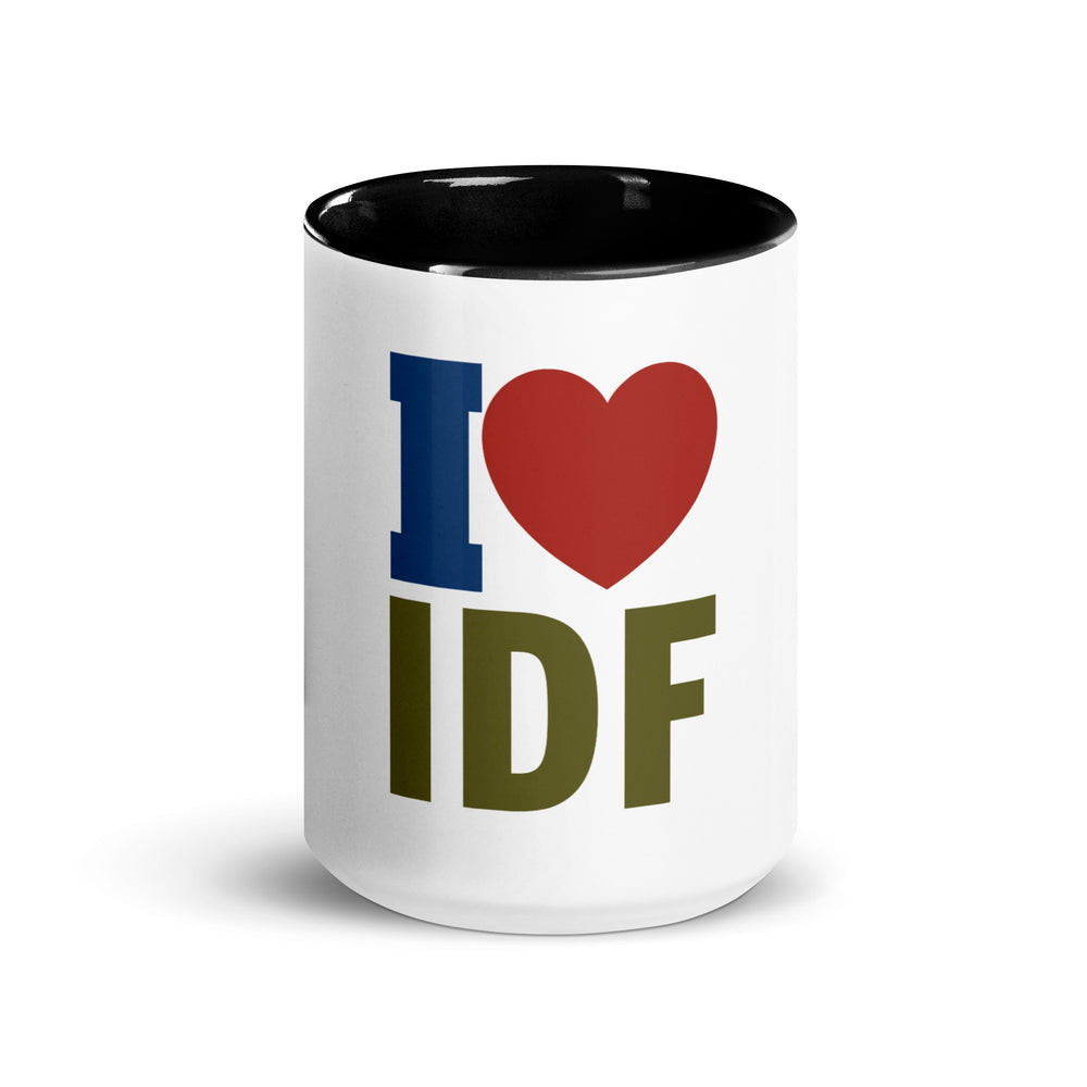 I Love IDF Israel army mug with color inside - lifestyle shot