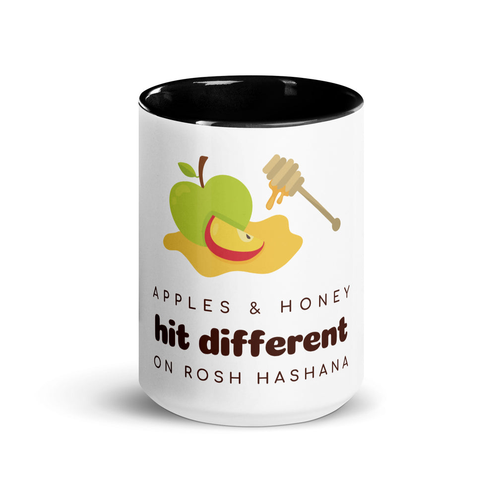 Apples & Honey Jewish pride mug with color inside - lifestyle shot