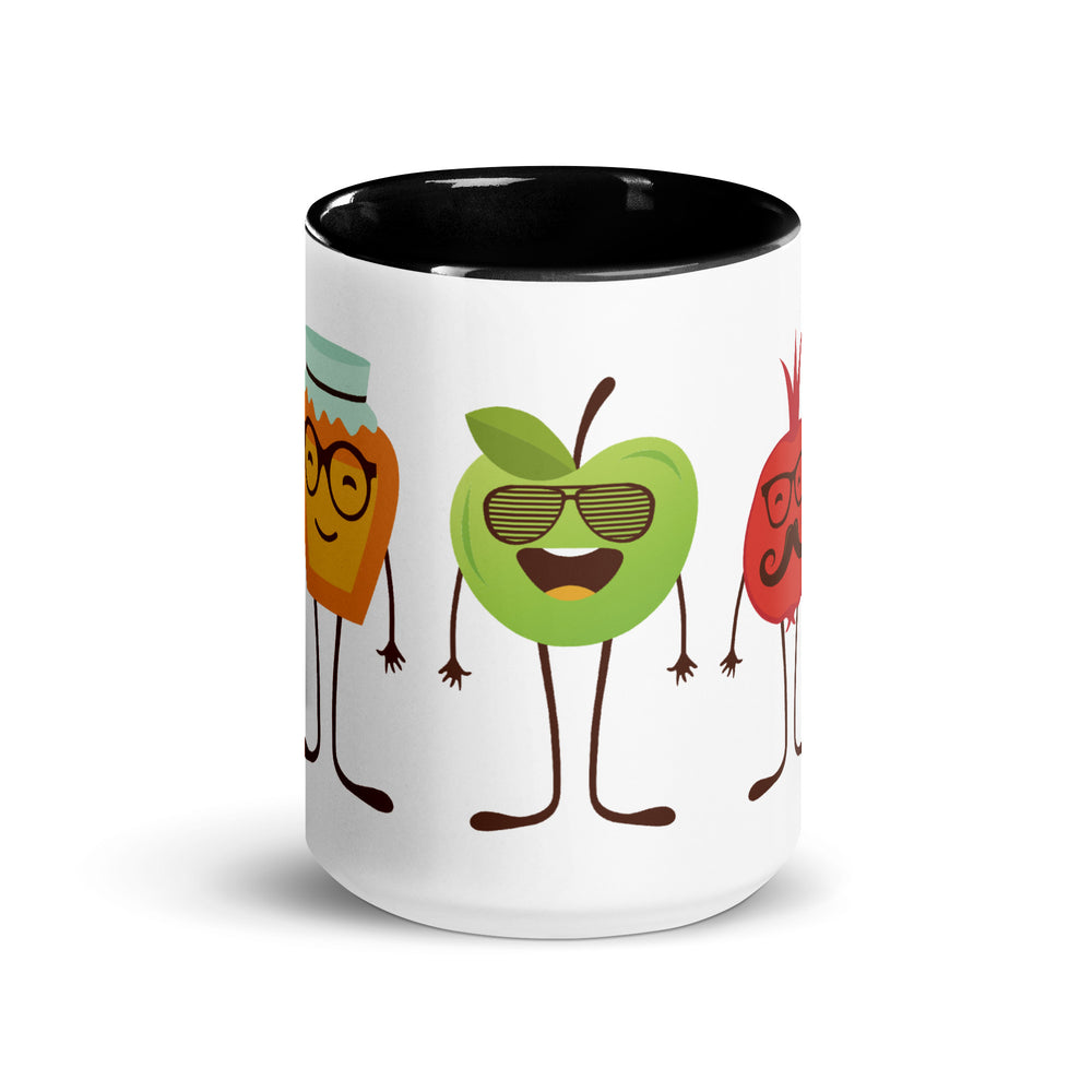 Honey Apple Pomegranates Jewish pride mug with color inside - lifestyle shot
