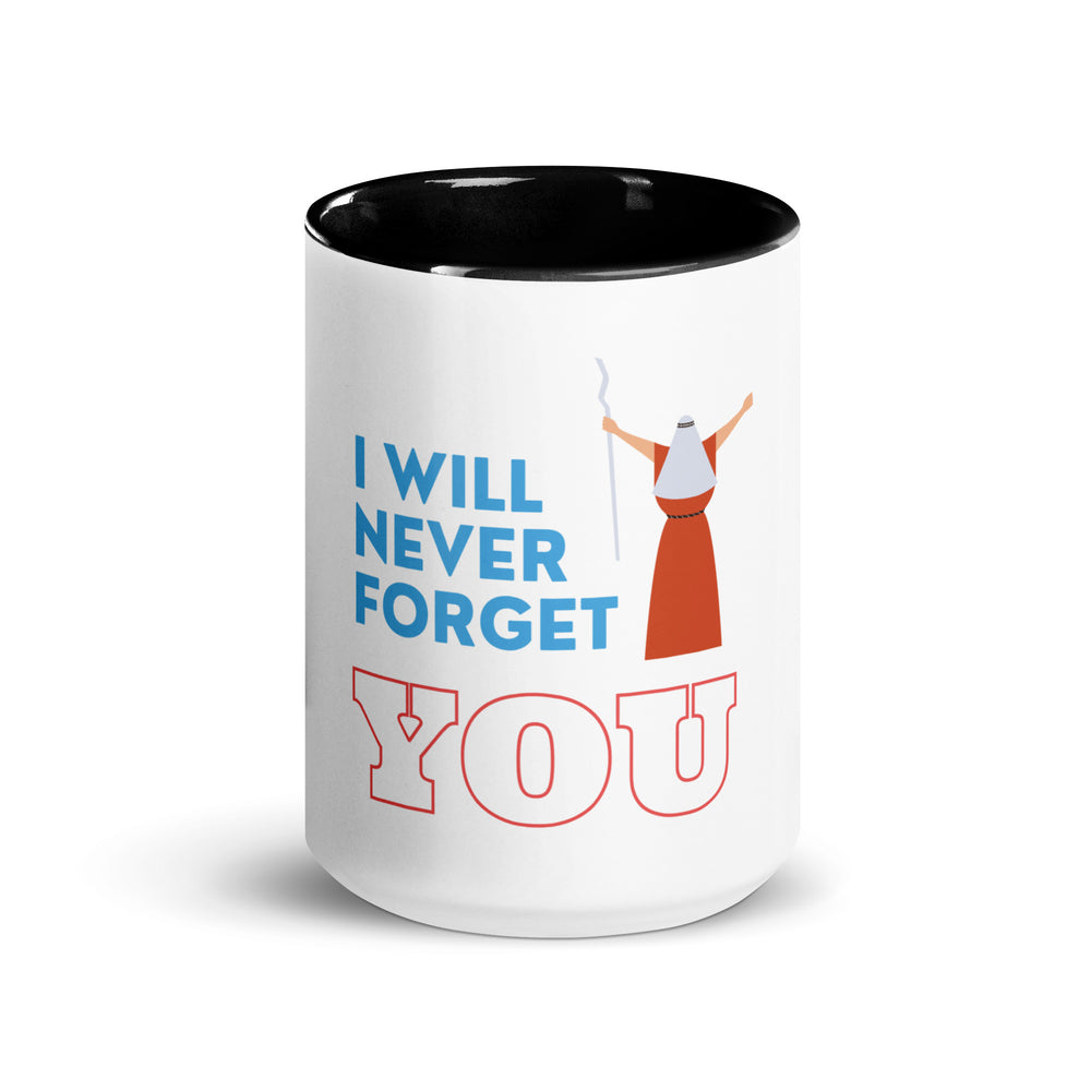 I Will Never Forget You Jewish pride mug with color inside - lifestyle shot