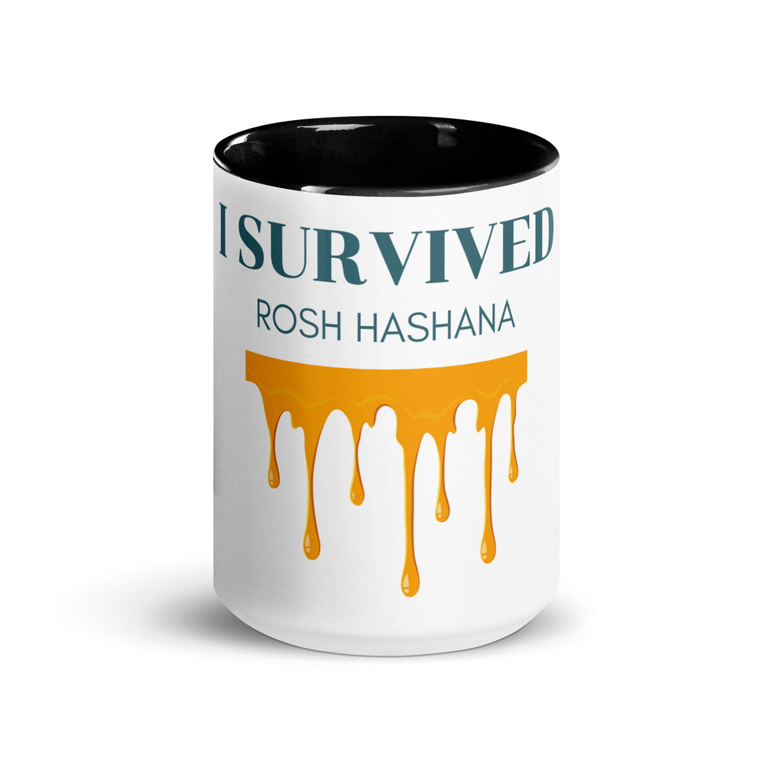 I Survived Rosh HaShana Jewish pride mug with color inside - lifestyle shot