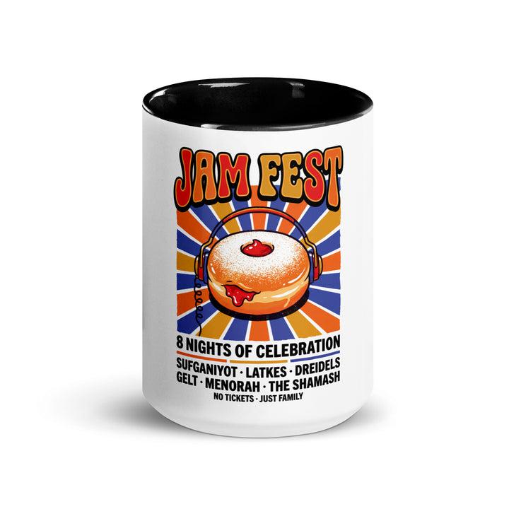 Jam Fest 8 Nights Jewish pride mug with black inside, 15 oz - front view
