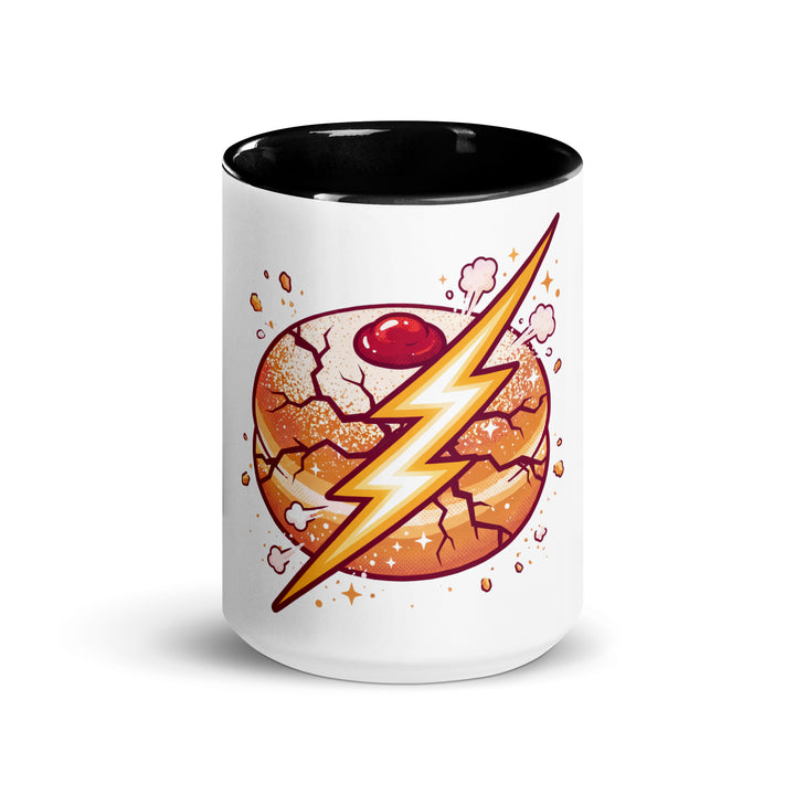 Sufganiyah Lightning Jewish pride mug with black inside, 15 oz - front view