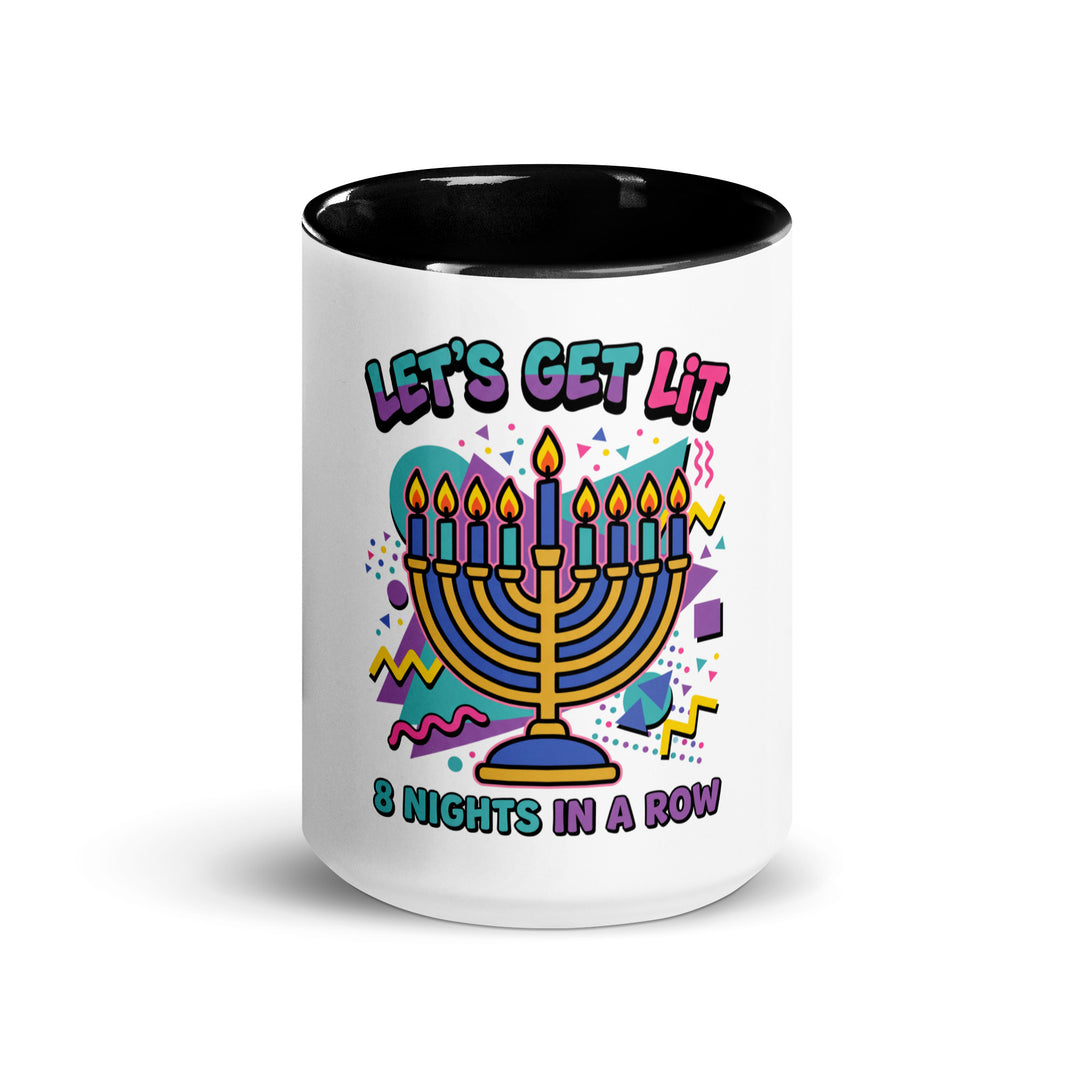 Lets Get Lit 90s Jewish pride mug with black inside, 15 oz - front view