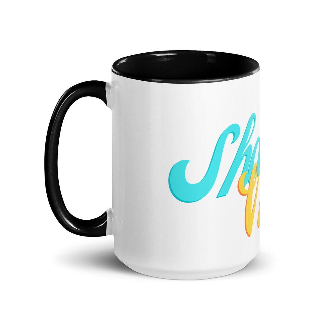 Shabbat Vibes Jewish pride mug with black inside, 15 oz - left side view