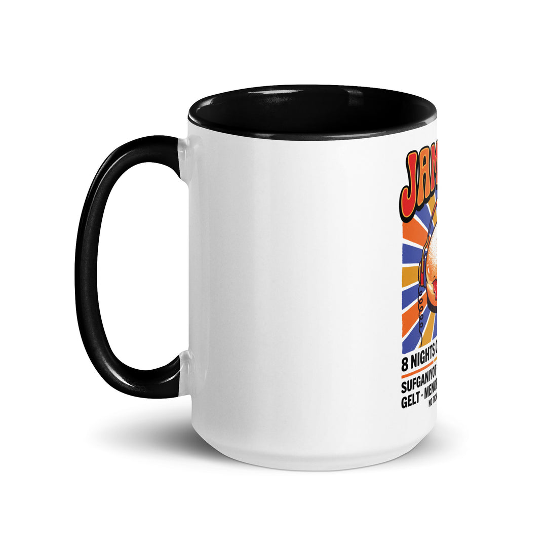 Jam Fest 8 Nights Jewish pride mug with black inside, 15 oz - left side view