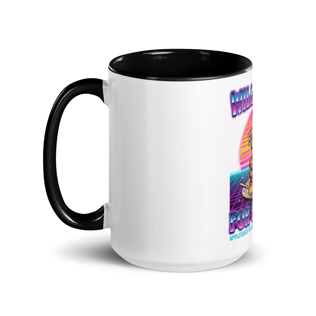 Will Work for Latkes 80s Jewish pride mug with black inside, 15 oz - left side view