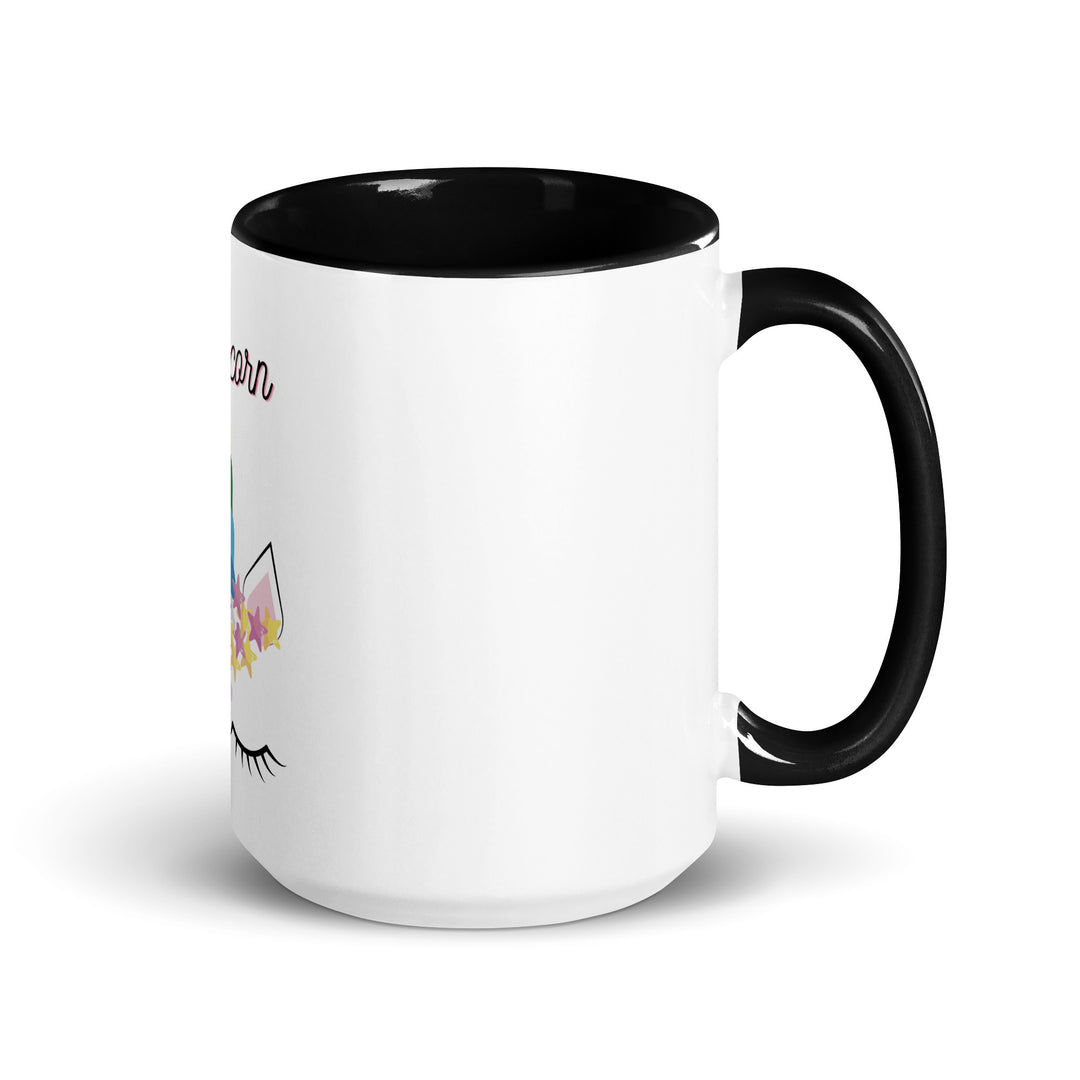 Jewnicorn Jewish pride mug with color inside in Black - close-up