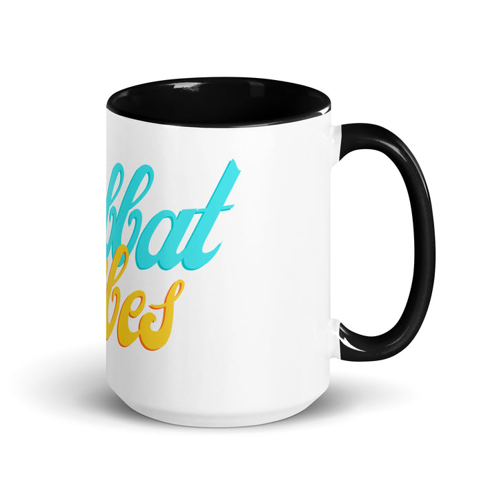 Shabbat Vibes Jewish pride mug with black inside, 15 oz - right side view