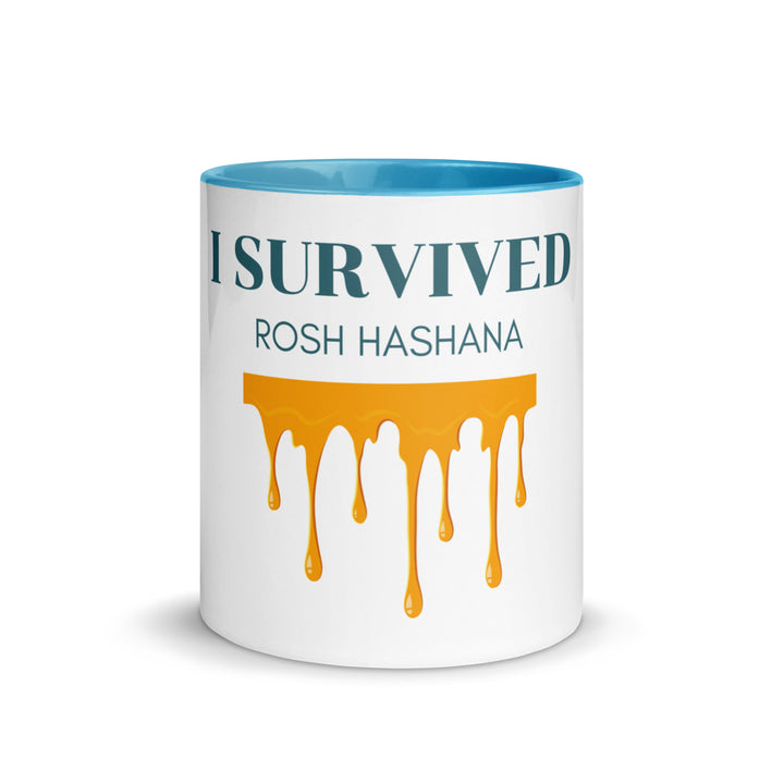 I Survived Rosh HaShana Jewish pride mug with color inside - flat lay
