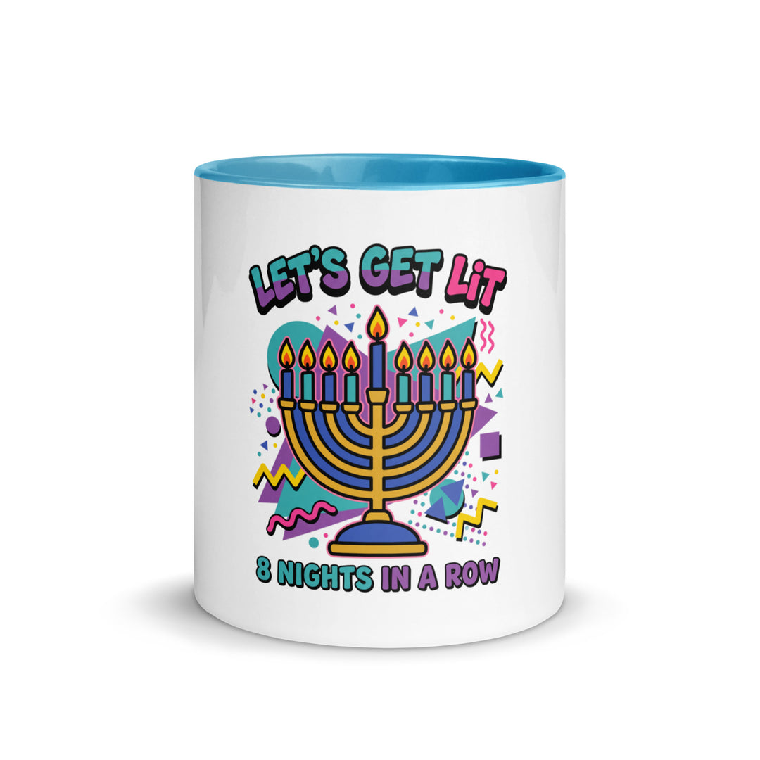 Lets Get Lit 90s Jewish pride mug with blue inside, 11 oz - front view