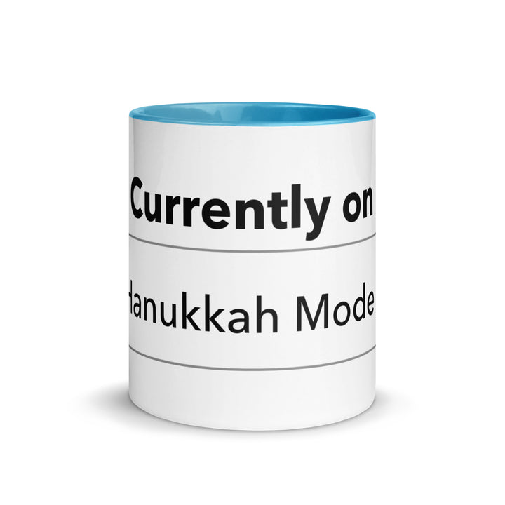 Hanukkah Mode Jewish pride mug with blue inside, 11 oz - front view