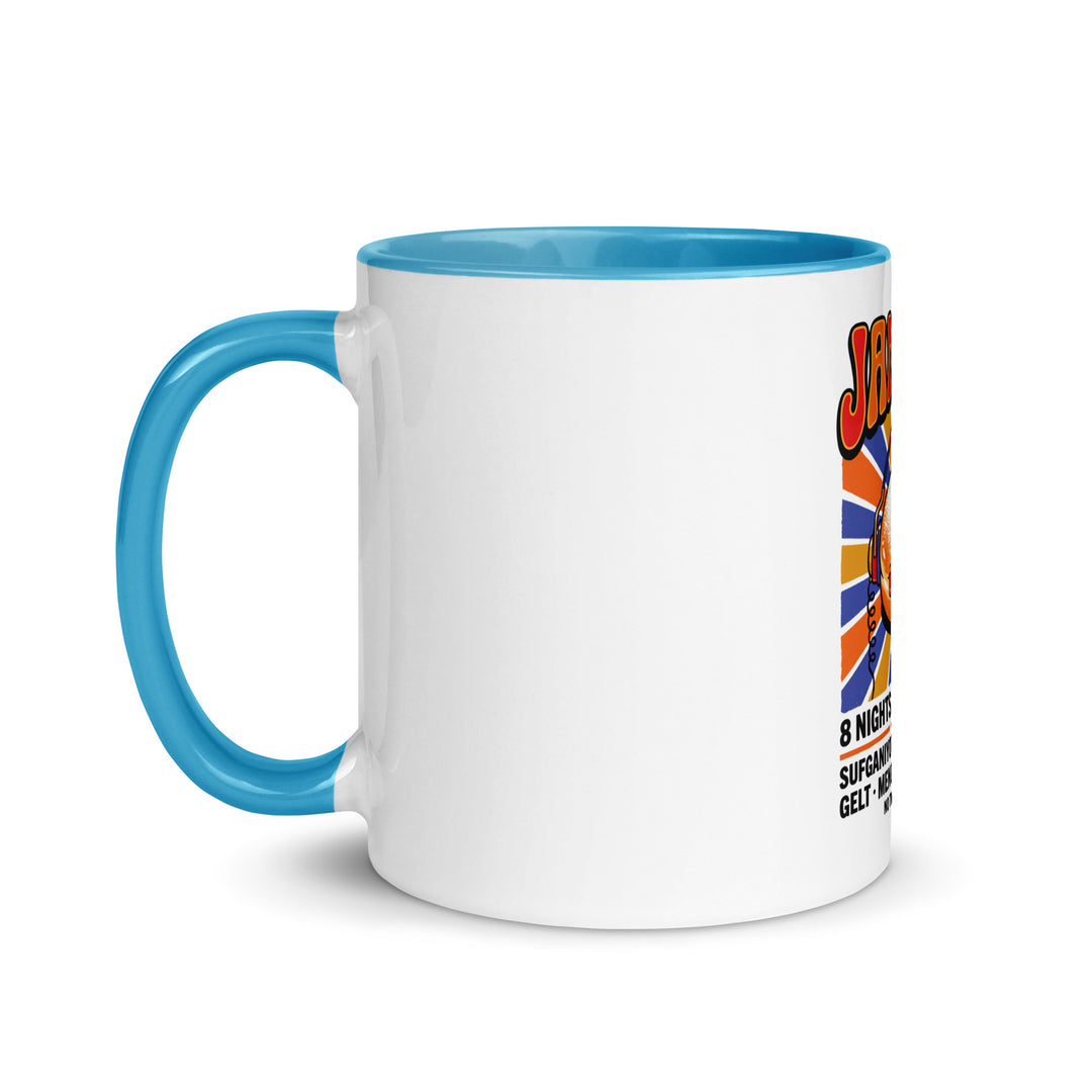 Jam Fest 8 Nights Jewish pride mug with blue inside, 11 oz - left side view