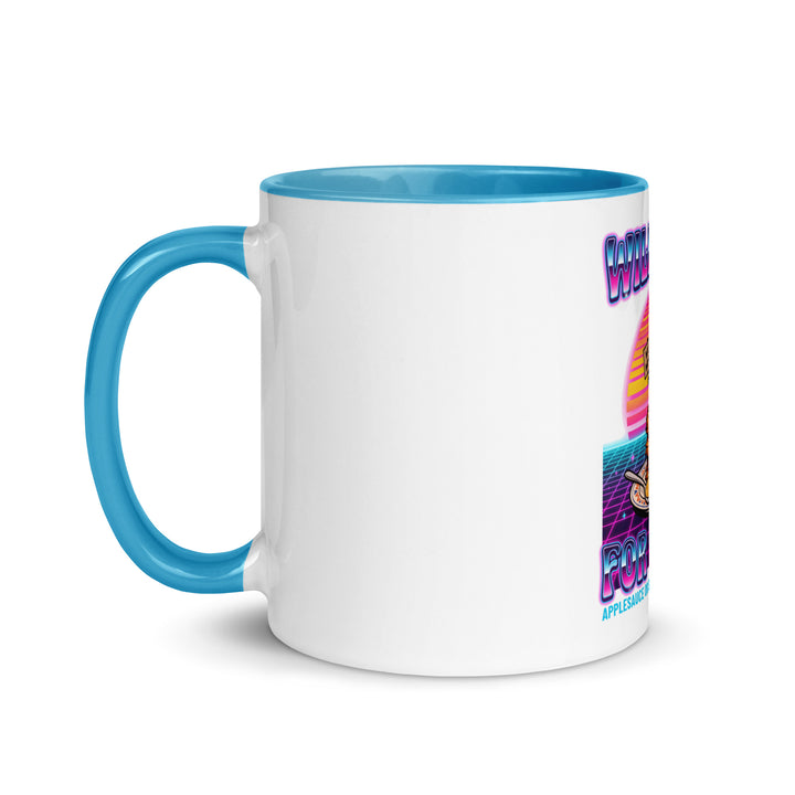 Will Work for Latkes 80s Jewish pride mug with blue inside, 11 oz - left side view