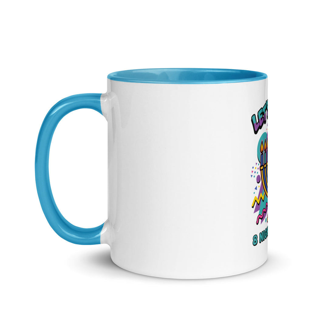 Lets Get Lit 90s Jewish pride mug with blue inside, 11 oz - left side view