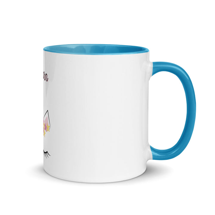 Jewnicorn Jewish pride mug with color inside in Blue - front view