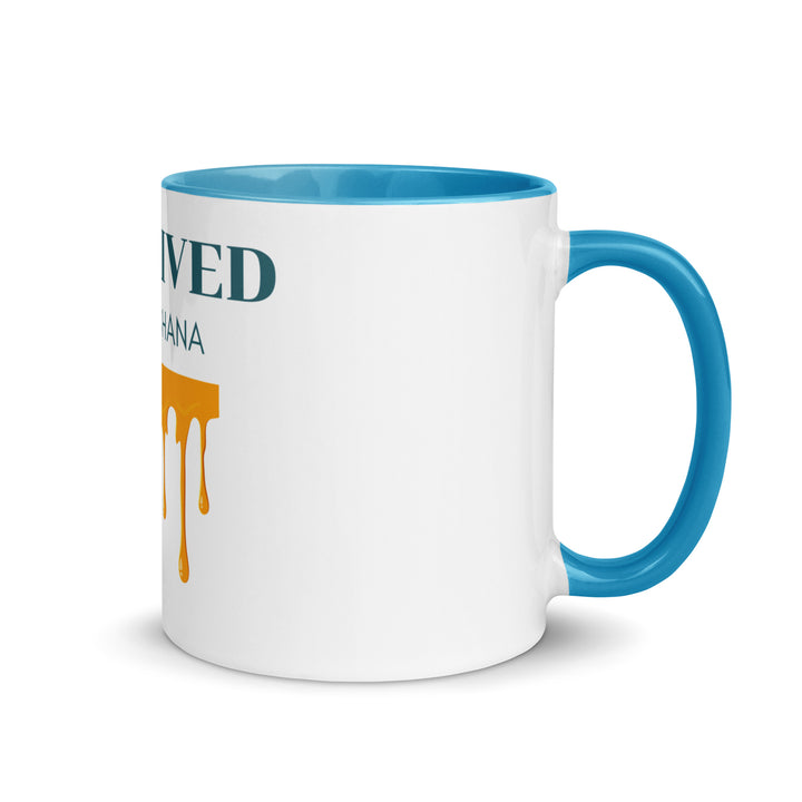 I Survived Rosh HaShana Jewish pride mug with color inside in Blue - close-up