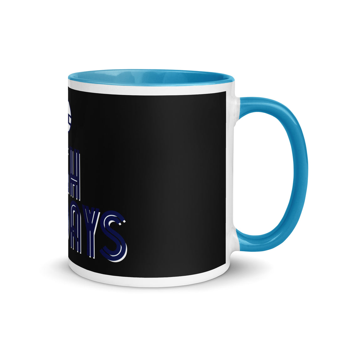 High Holidays Jewish pride mug with blue inside, 11 oz - right side view