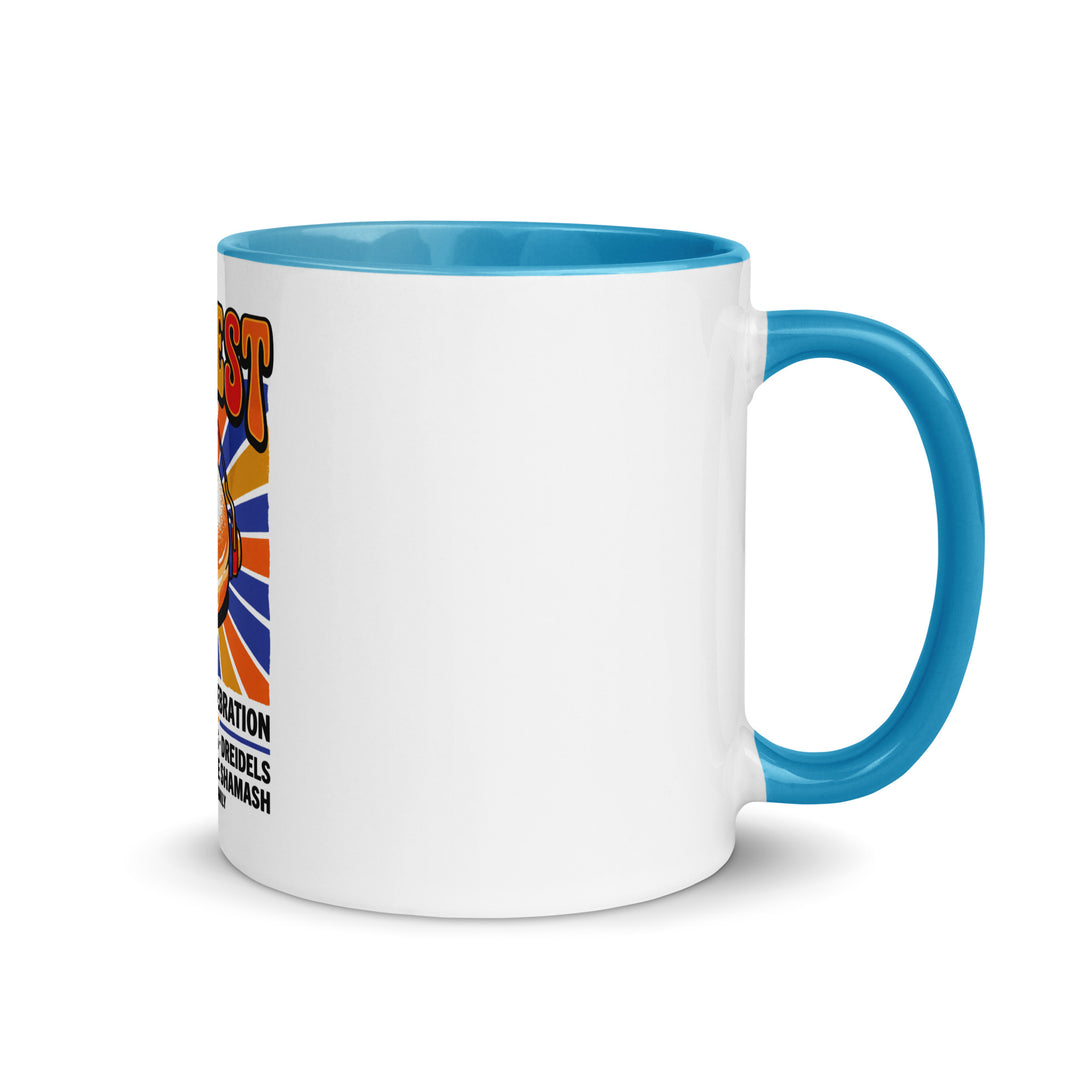 Jam Fest 8 Nights Jewish pride mug with blue inside, 11 oz - right side view