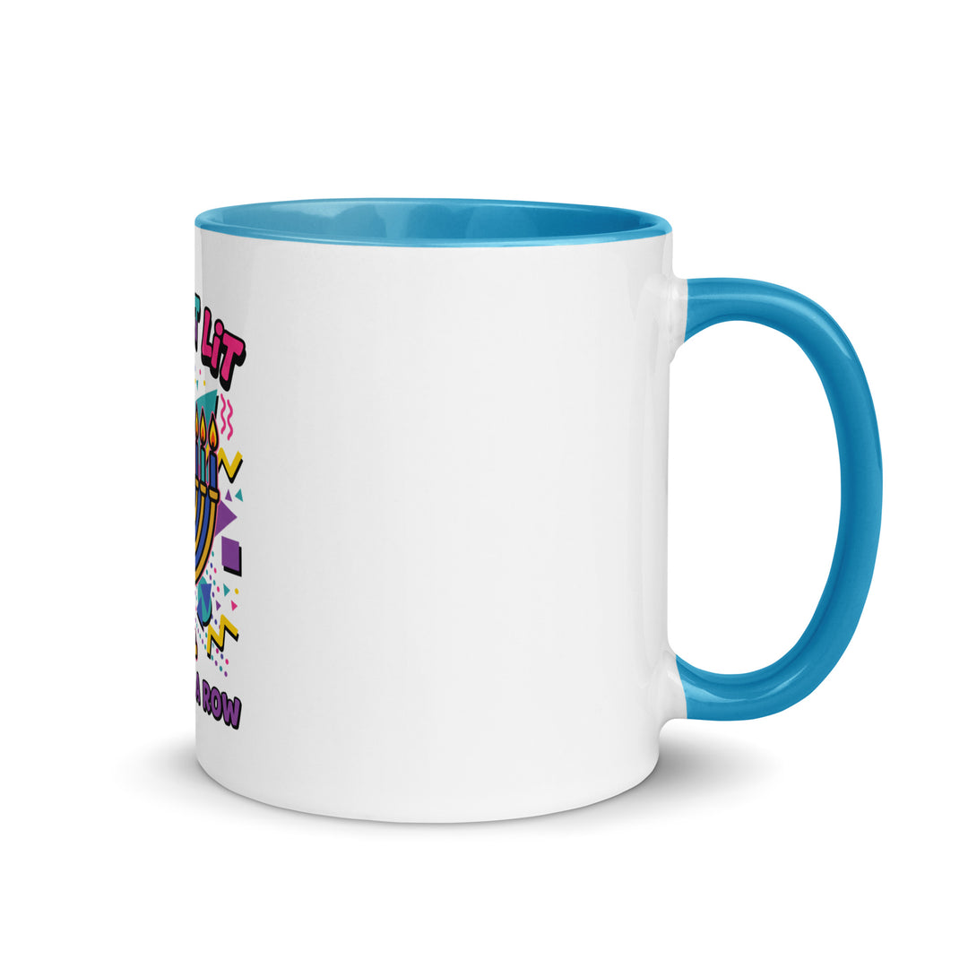 Lets Get Lit 90s Jewish pride mug with blue inside, 11 oz - right side view