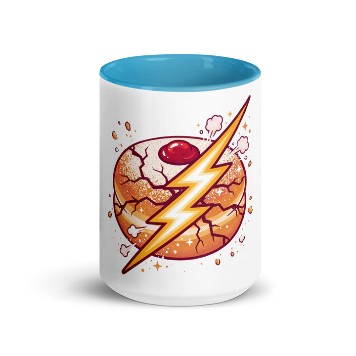 Sufganiyah Lightning Jewish pride mug with blue inside, 15 oz - front view