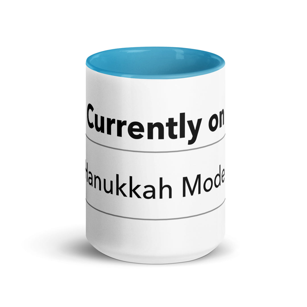 Hanukkah Mode Jewish pride mug with blue inside, 15 oz - front view