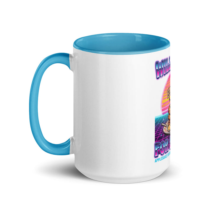 Will Work for Latkes 80s Jewish pride mug with blue inside, 15 oz - left side view