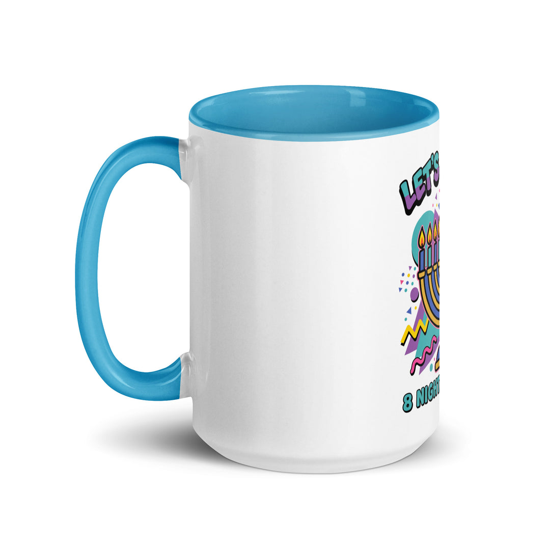 Lets Get Lit 90s Jewish pride mug with blue inside, 15 oz - left side view