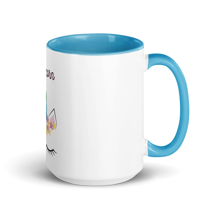 Jewnicorn Jewish pride mug with color inside in Blue - close-up