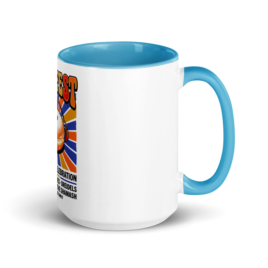 Jam Fest 8 Nights Jewish pride mug with blue inside, 15 oz - right side view