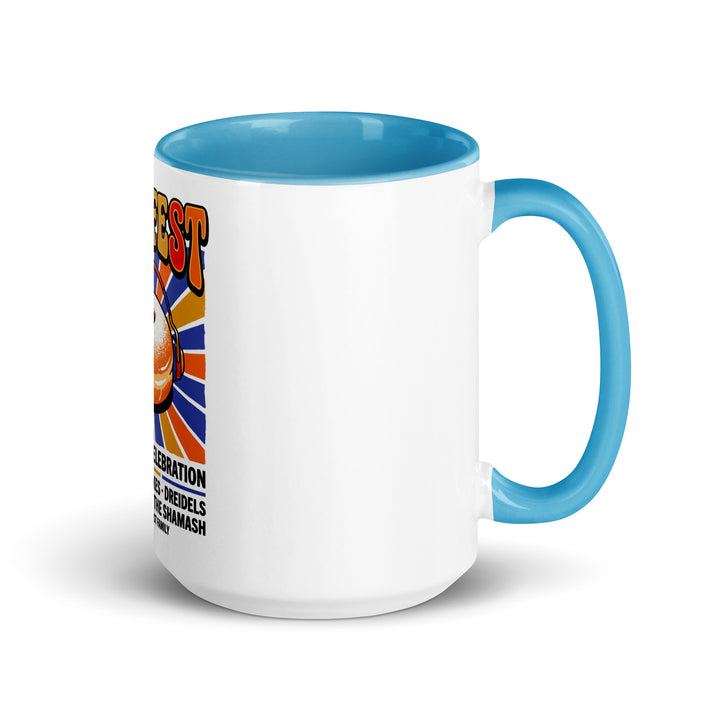 Jam Fest 8 Nights Jewish pride mug with blue inside, 15 oz - right side view