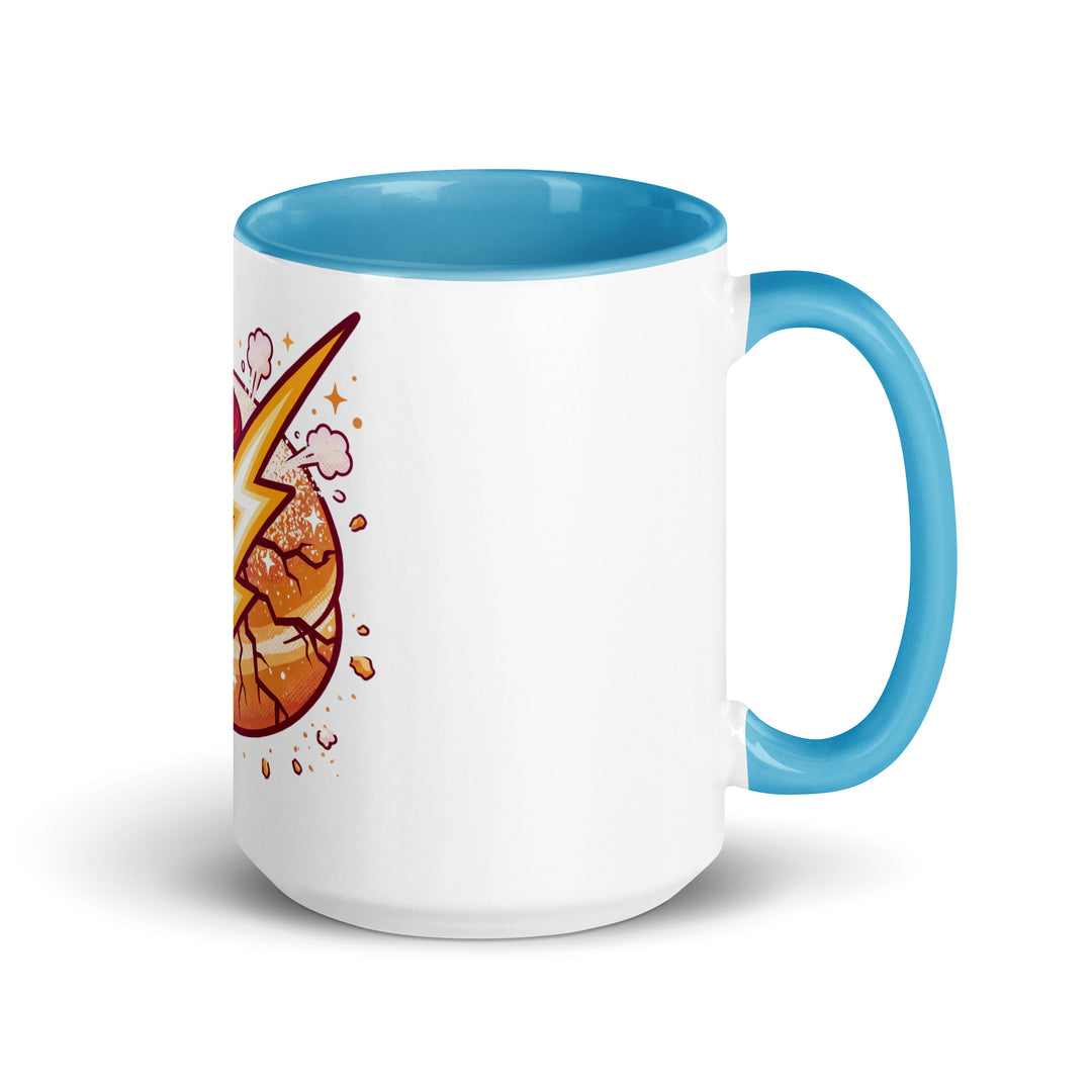 Sufganiyah Lightning Jewish pride mug with blue inside, 15 oz - right side view
